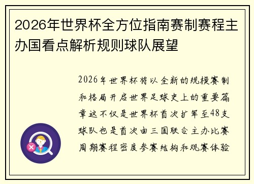 2026年世界杯全方位指南赛制赛程主办国看点解析规则球队展望